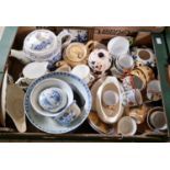 Two boxes of assorted mixed ceramics, tea wares etc.