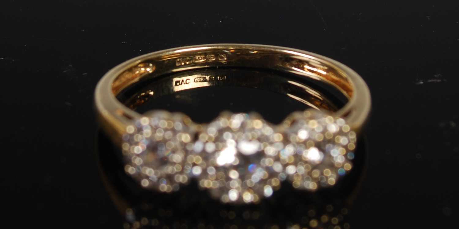 A gold and diamond chip three stone ring, size T, together with a 15ct gold and paste dress ring, - Image 4 of 4