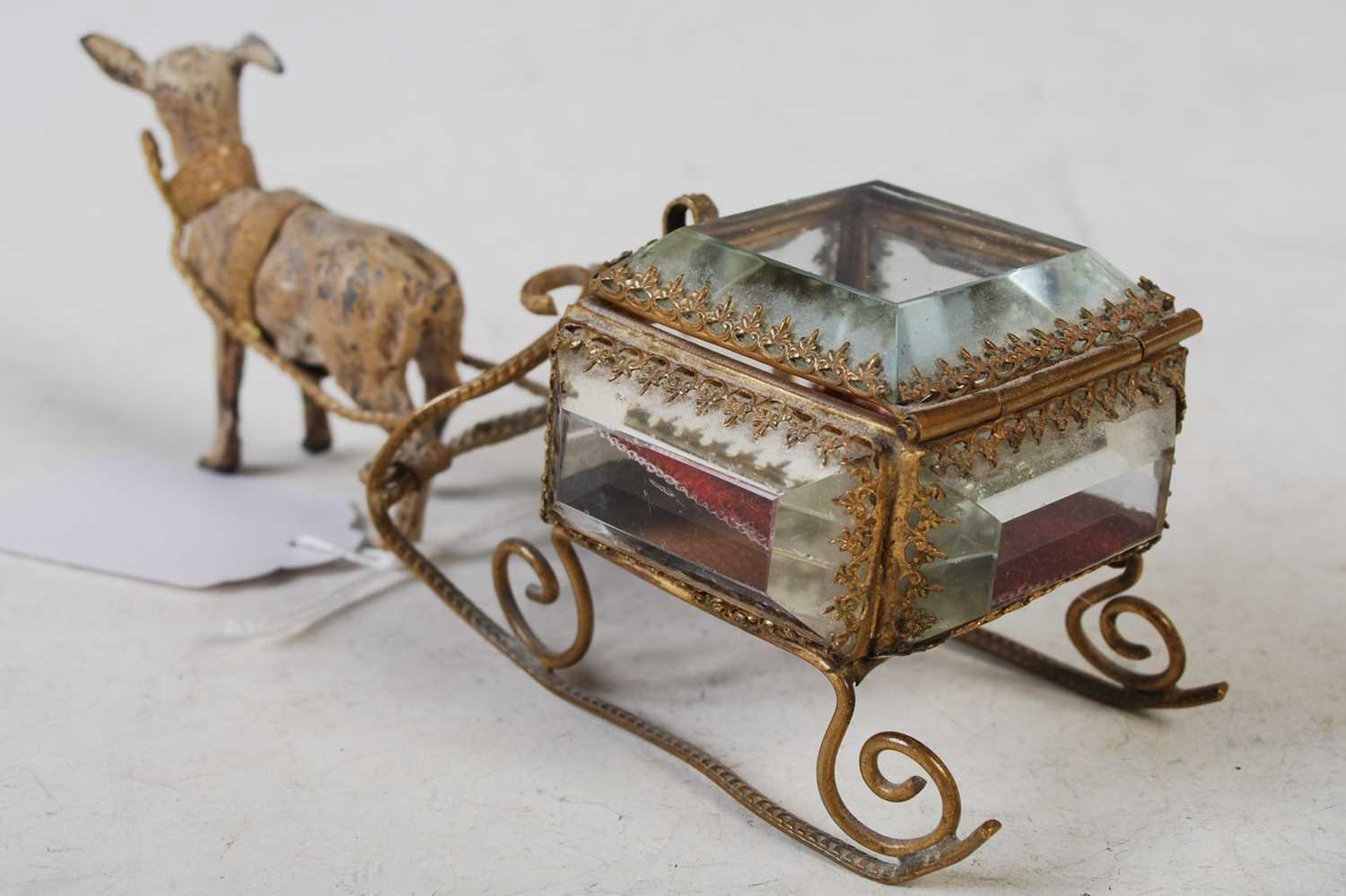 A Palais Royale style casket of cube form, mounted on a sleigh being pulled by a reindeer together - Image 3 of 5