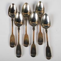 A set of six Victorian silver teaspoons, London 1847 fiddle pattern, engraved with the initial '
