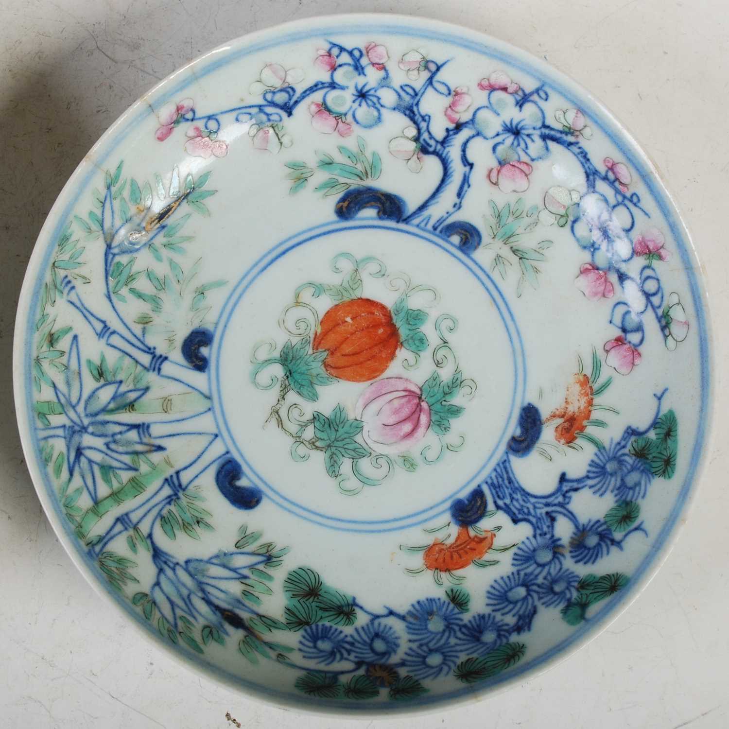 A collection of four assorted Chinese porcelain saucer dishes, Qing Dynasty, one decorated with - Image 4 of 7