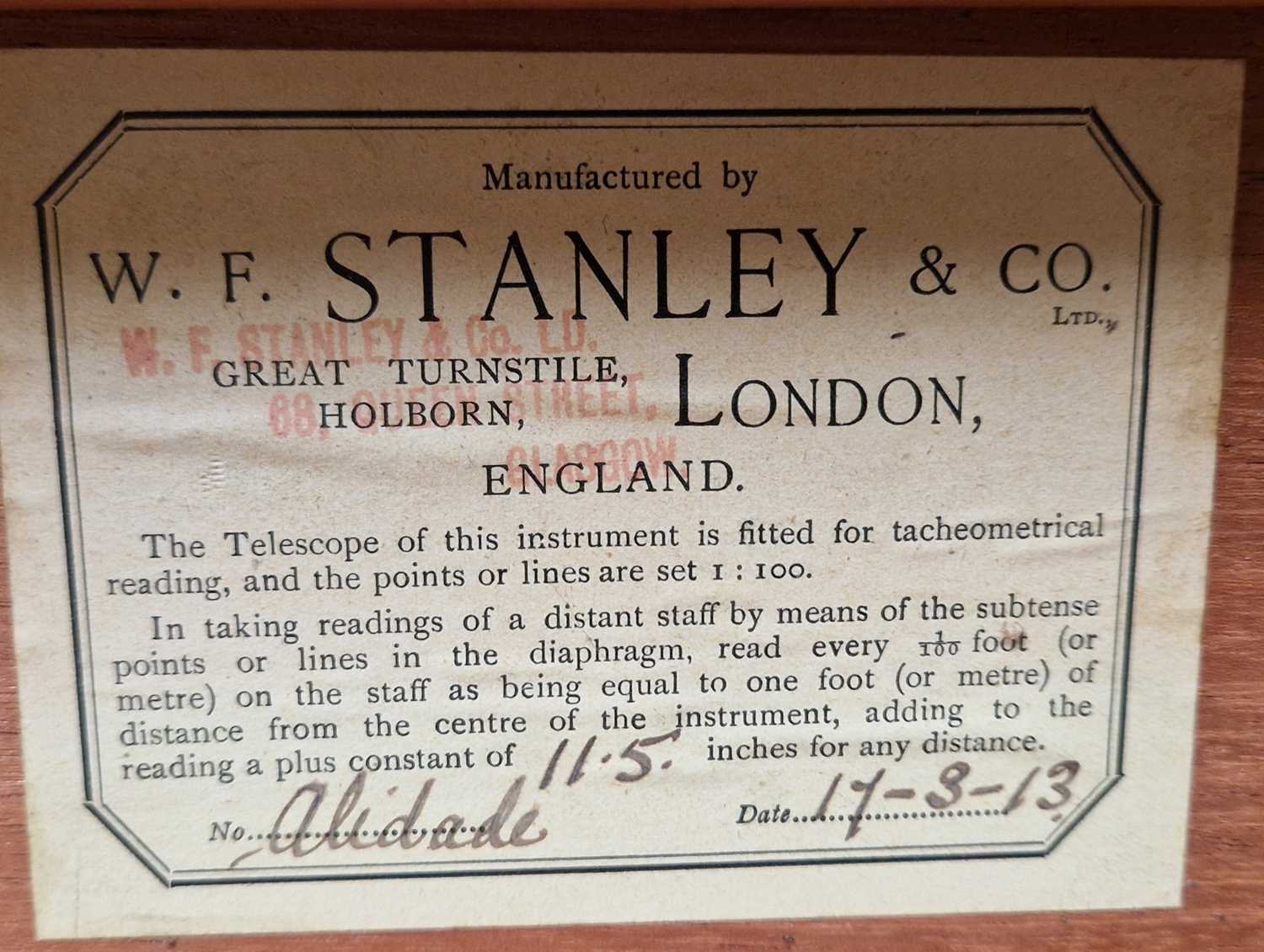 A W.F.Stanley & Co. Ltd., London surveyors scope and brass rule in original fitted box. - Image 2 of 3