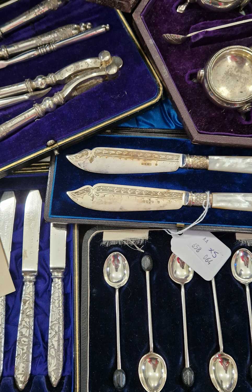 Five cased sets of EP wares comprising six coffee bean terminal teaspoons, a nut crack set, six - Image 2 of 2