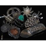 A collection of assorted vintage white metal jewellery to include a Danish sterling silver brooch