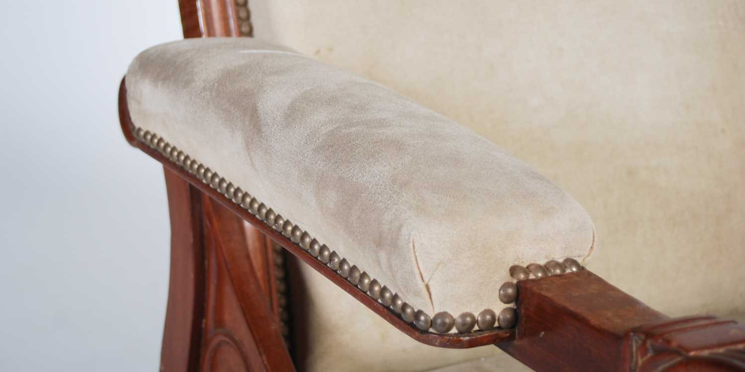 A 19th century mahogany reclining library armchair, the later upholstered back, arms and seat raised - Image 4 of 8