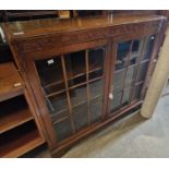 An early 20th century oak bookcase with two glazed doors and adjustable shelves within, 104cm wide.