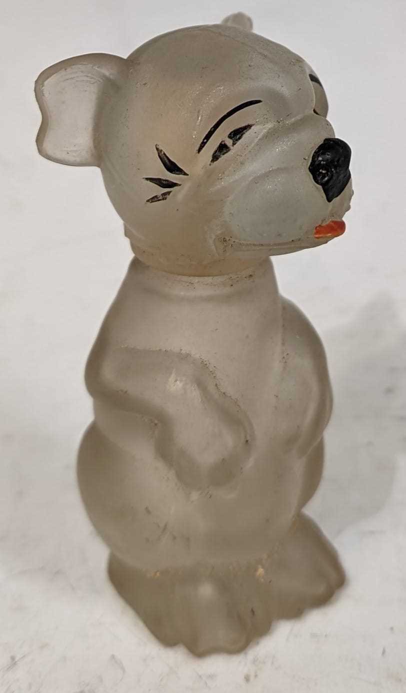 A 20th Century novelty 'Bonzo' the dog pressed glass scent bottle, 7.5cm high. - Image 2 of 3