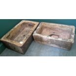 Two antique composite garden planters of rectangular form, 62cm wide and 59cm wide.