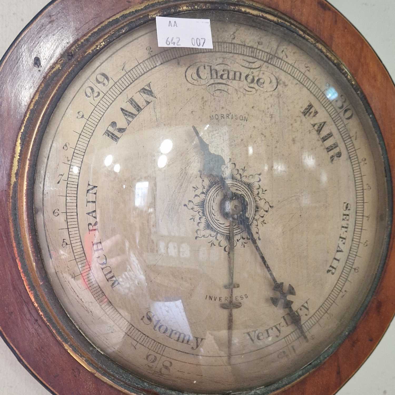 A 19th century mahogany and boxwood lined wheel barometer, Morrison Inverness, 94cm long. - Image 2 of 2