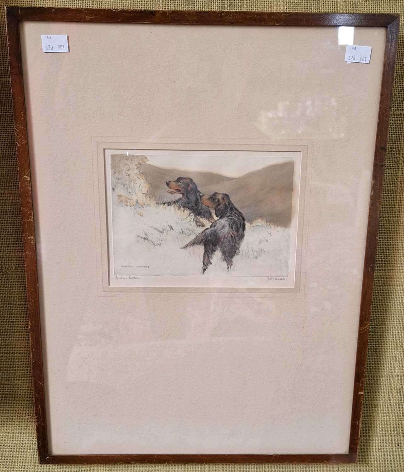 James McArdle Gordon Setters coloured etching, signed lower right, inscribed lower left framed and