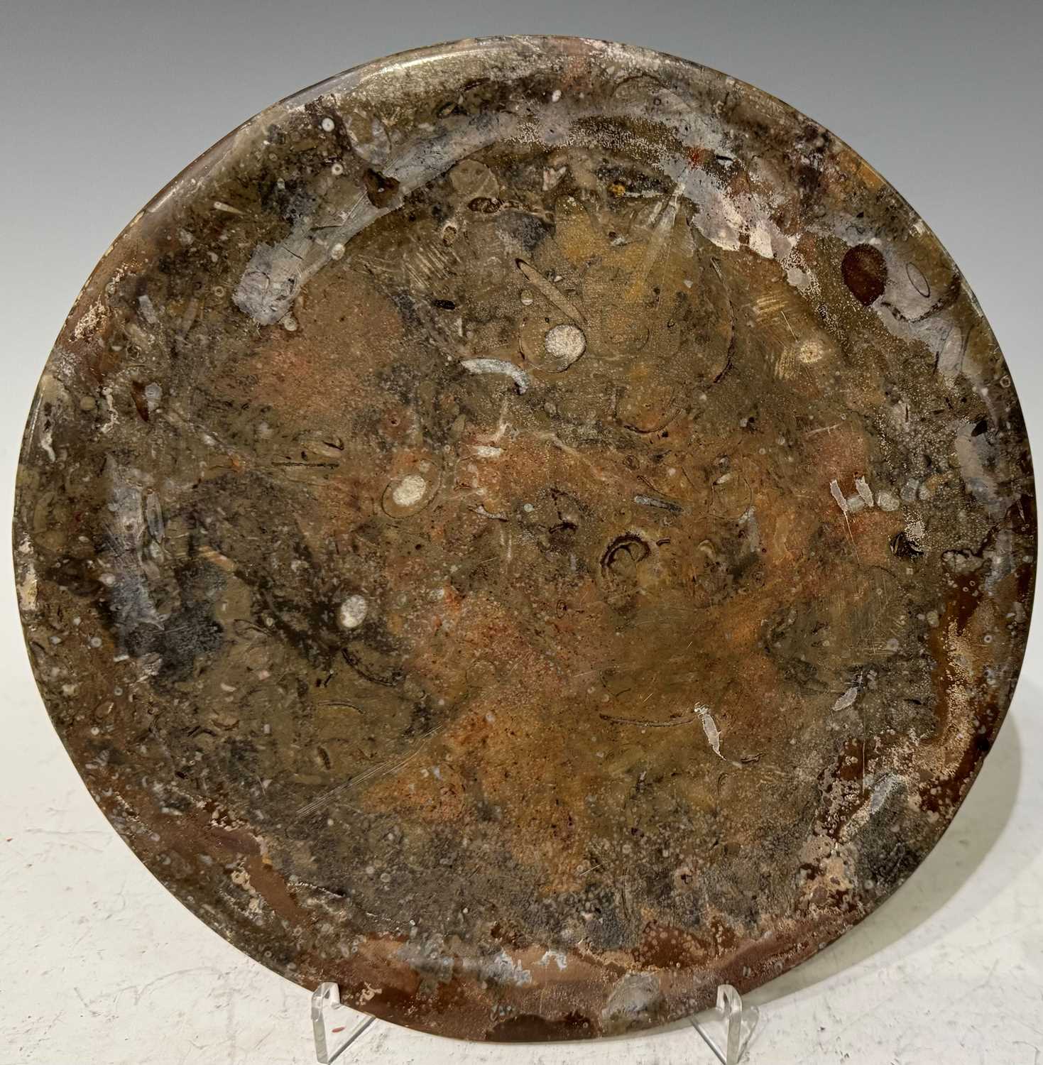 A 20th century stoneware plate with fossil inclusions, 24cm diameter.