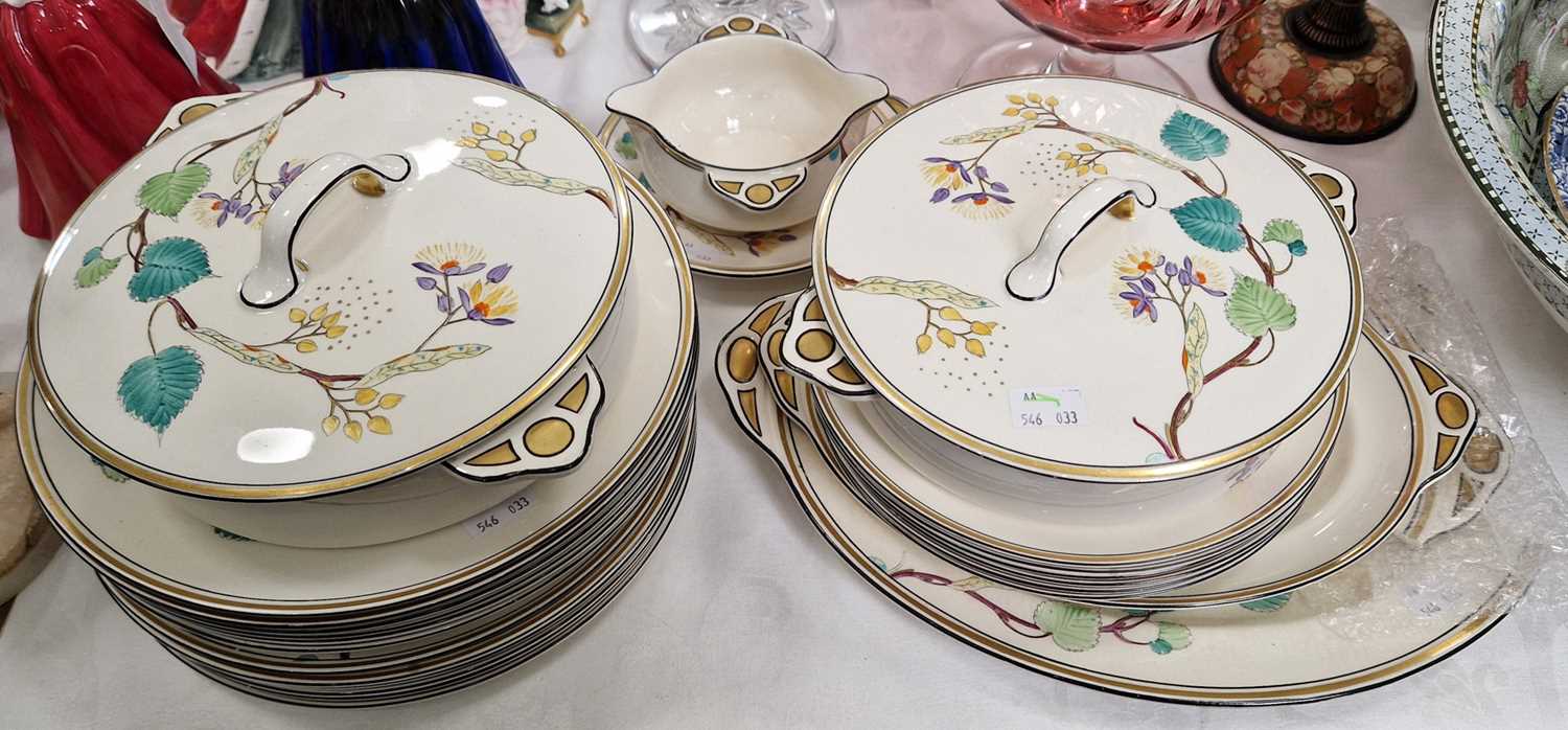 A hand painted part dinner service by Grays pottery, designed by Susie Cooper, the underside with