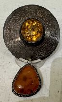 An early 20th century silver plaid brooch, Edinburgh 1911, centred with a round facetted citrine