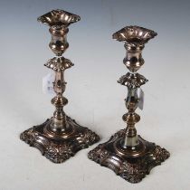 A pair of 19th century Sheffield plate candlesticks, 28cm high.