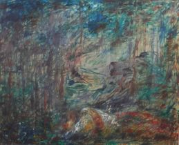 ARR Joseph Urie (b.1947) The Blue Forest oil on paper, signed and dated '83 lower left 51cm x 62.