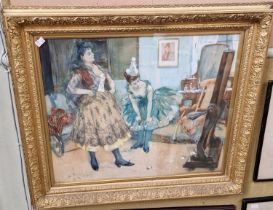 Leonard Raven Hill (1862-1942) Dressing room with two lady dancers watercolour, signed lower left