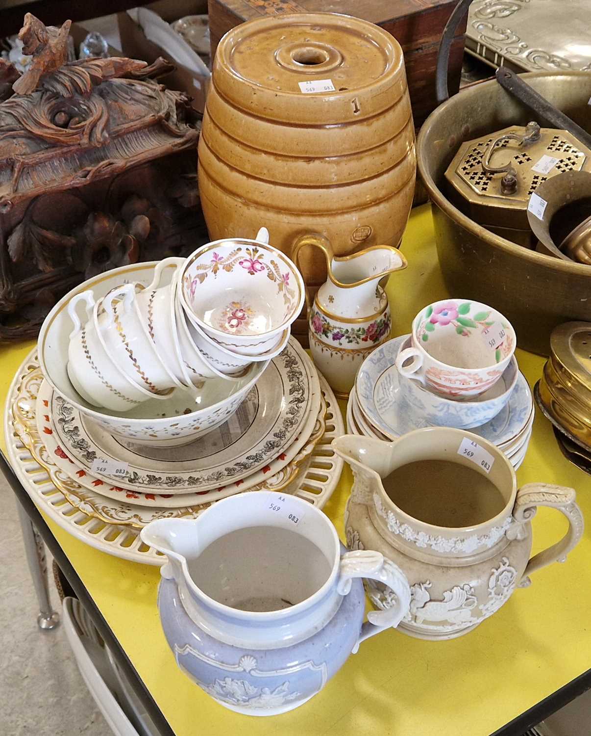 A collection of antique ceramics to include six Coalport cups and saucers; a treacle glazed