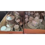 Two boxes of assorted tea wares to include examples by Wedgwood, Royal Worcester, Savoy etc.