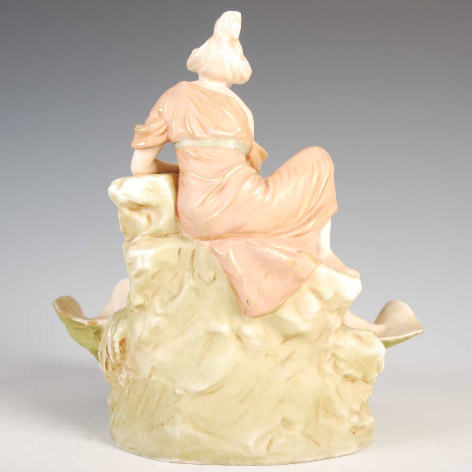 Two Art Nouveau Royal Dux porcelain figures, both modelled with a lady by a shell well, impressed - Image 2 of 13