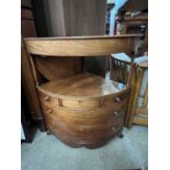 A mahogany corner wash stand/commode, fitted with one small drawer over a hinged cupboard section