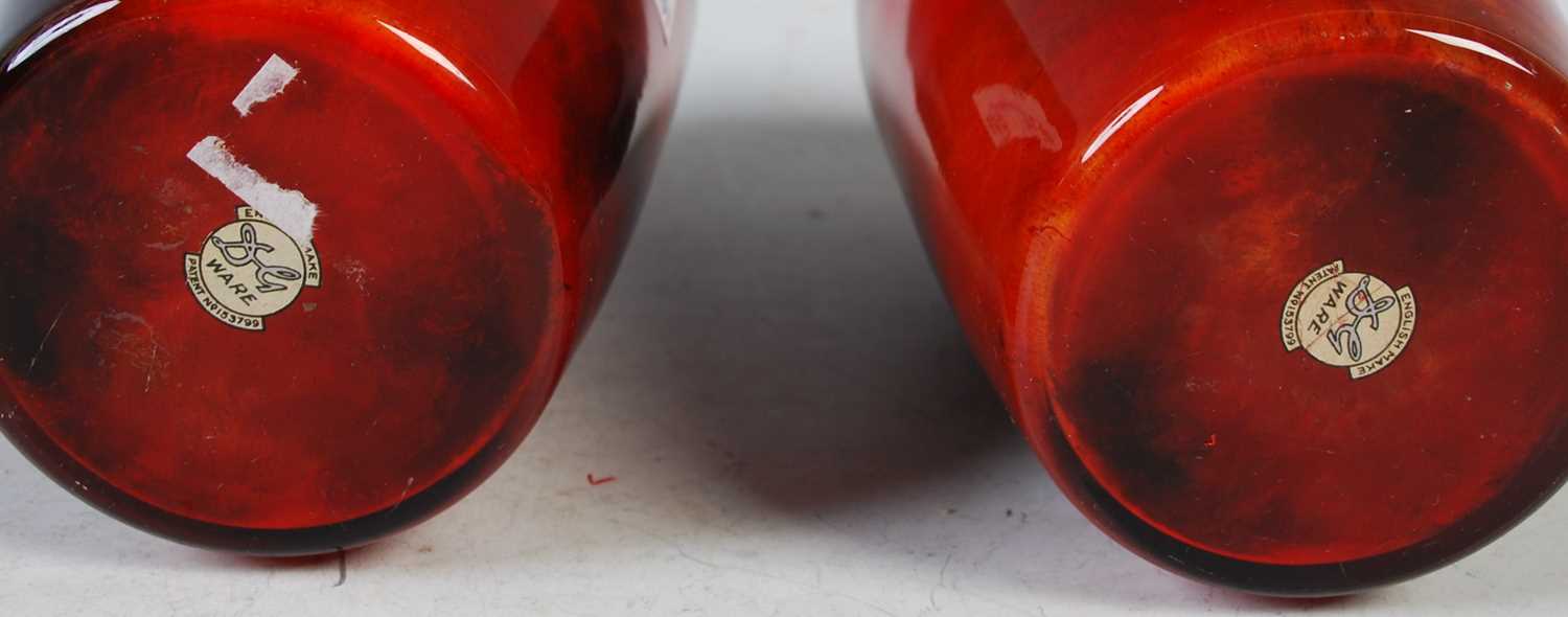 A pair of vintage DG ware white metal mounted glass vases, decorated with butterflies on a mottled - Image 5 of 7