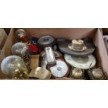 A box of assorted clocks and barometers to include two lantern clocks, three mantle clocks under