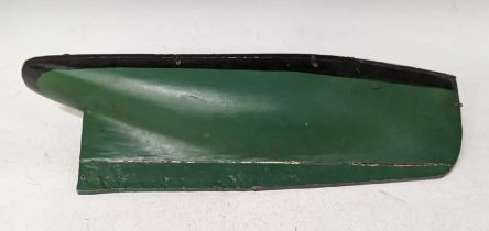 A vintage pond yacht hull, 16cm high, 54cm long, 12cm deep