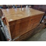 A teak rectangular storage box with rope twist handles, 76cm wide.