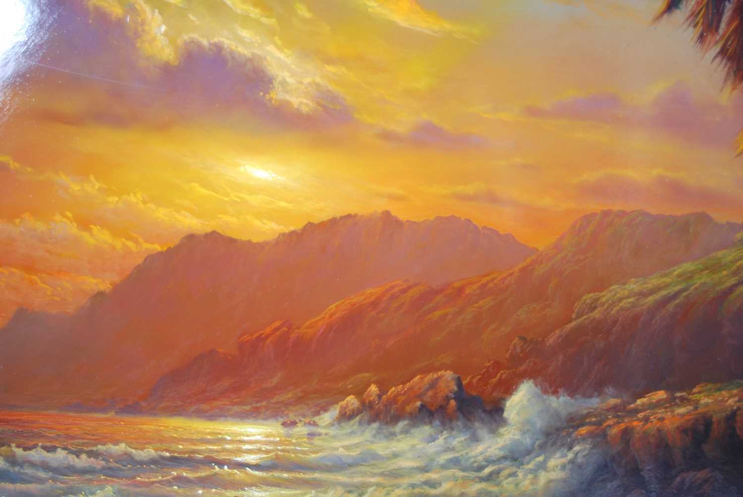 William Deshazo (American, 20th century) Sunset with breaking waves oil on board, signed lower right - Bild 4 aus 5