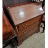 An early 20th century mahogany fall-front bureau fitted with three drawers, 76cm wide.