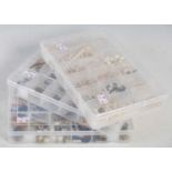 Three boxes of assorted costume jewellery to include pearl necklaces, assorted bracelets,