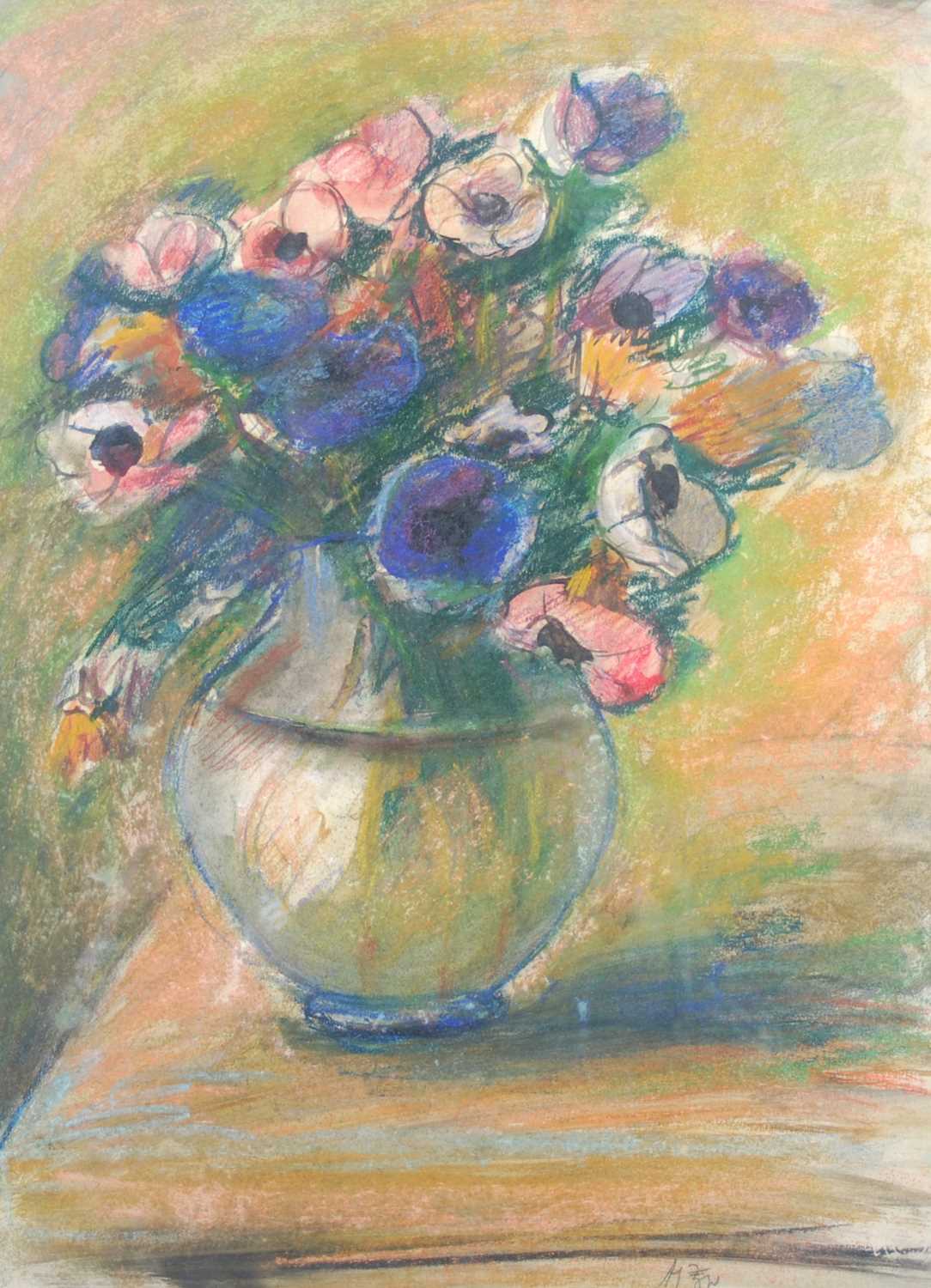 ARR Aleksander Zyw (1905-1995) Still life, mixed flowers in a glass vase pastel and charcoal, signed