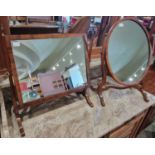 Two dressing table mirrors, one with rectangular mirror plate, the other oval.