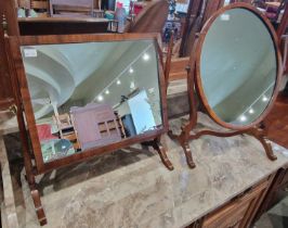 Two dressing table mirrors, one with rectangular mirror plate, the other oval.