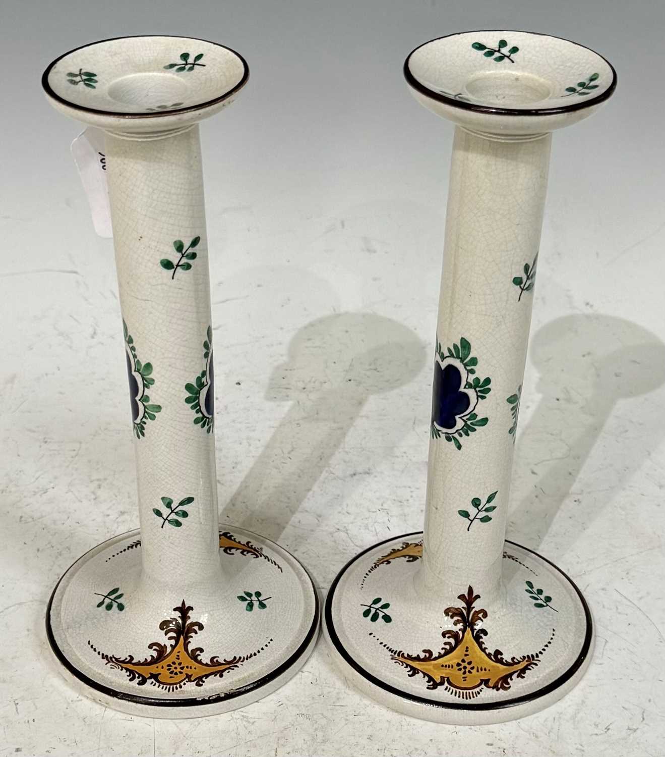 A pair of late 19th Century Wemyss 'Turkey' pattern Scottish pottery candlesticks, with impressed - Image 2 of 3