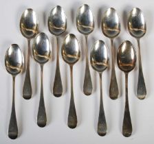 A set of ten Victorian silver teaspoons, Glasgow 1871, old English pattern, engraved with