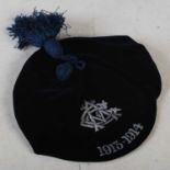 R.W. Forsyth Hatters Glasgow, a vintage blue velvet school boys cap, the season 1913-14, inscribed