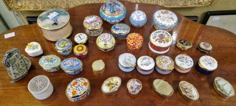 A collection of assorted enamel boxes to include two Halcyon Day examples, three Moorcroft examples,