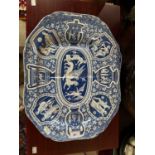 A 19th century Spode Greek pattern blue and white transfer printed Well & Tree type ashet, impressed