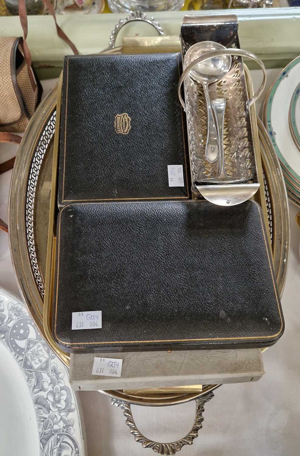 A collection of EPNS to include a twin-handled serving tray with pierced border raised on four