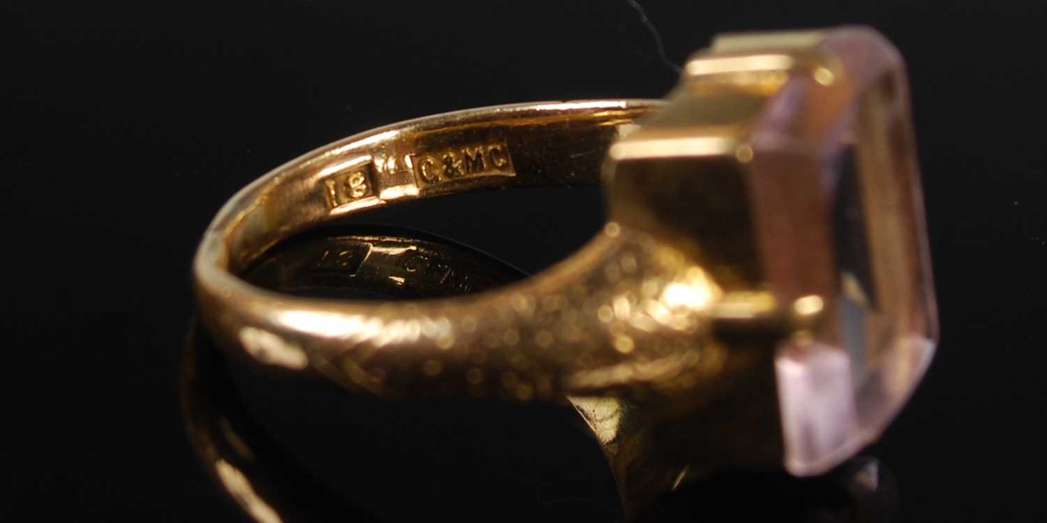 A late 19th century yellow metal and pale amethyst single stone ring stamped 18C, ring size J. - Image 3 of 3