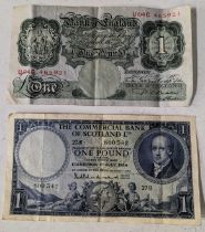 Banknotes - a Bank of England one pound note, serial number U04C465921 and The Commercial Bank of