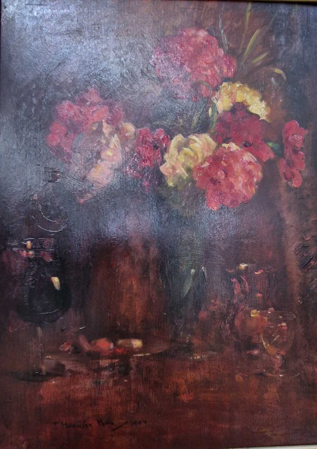 J. Hamilton Hay (early 20th century) Carnations oil on panel, signed and dated 1906 lower left, - Image 2 of 2