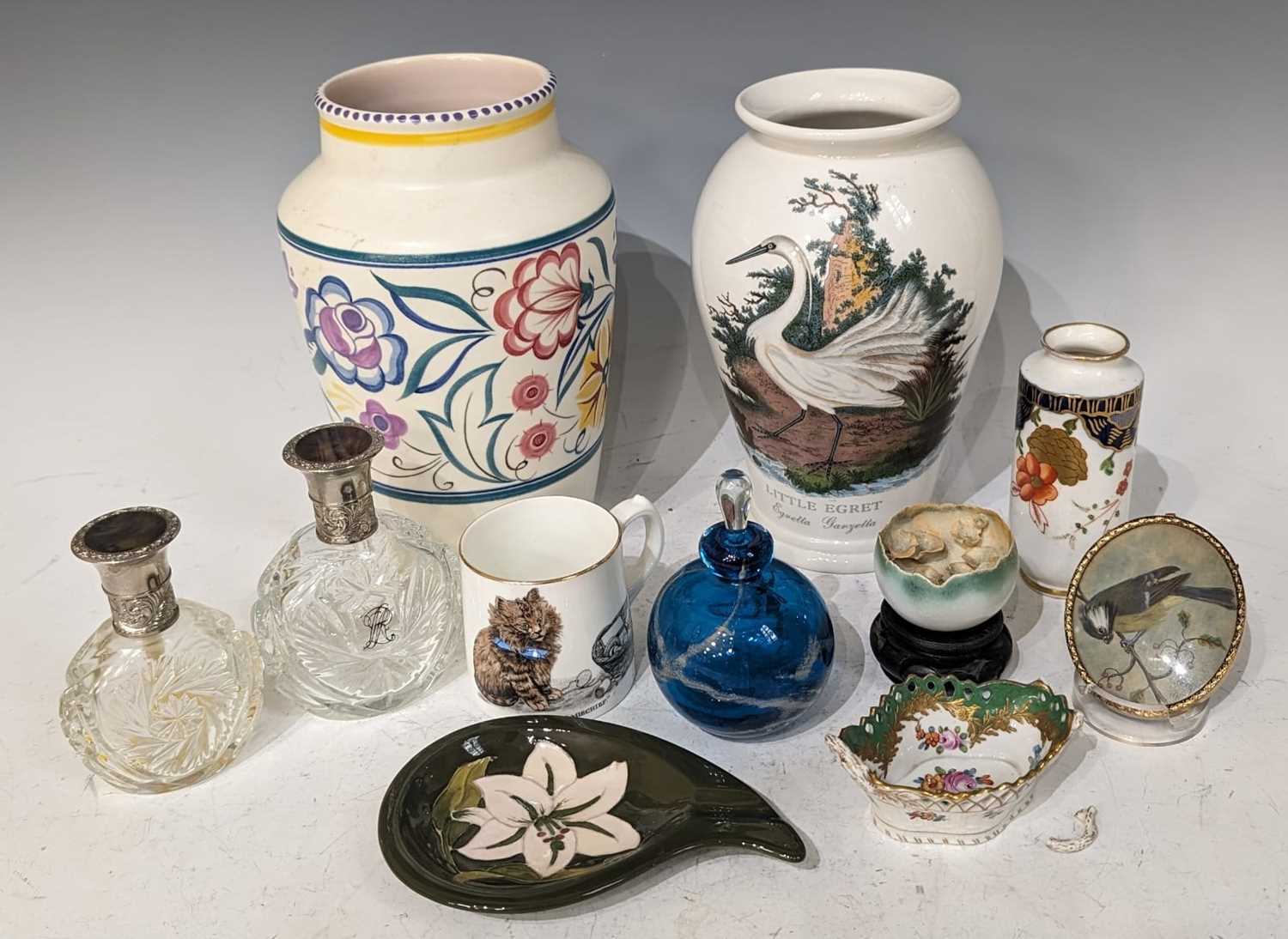 A group of mixed wares to include; a Moorcroft ashtray, a Shelly 'late foley' bud vase with