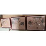 20th Century Chinese School Three painted silk pictures depicting birds, flowers and foliage all