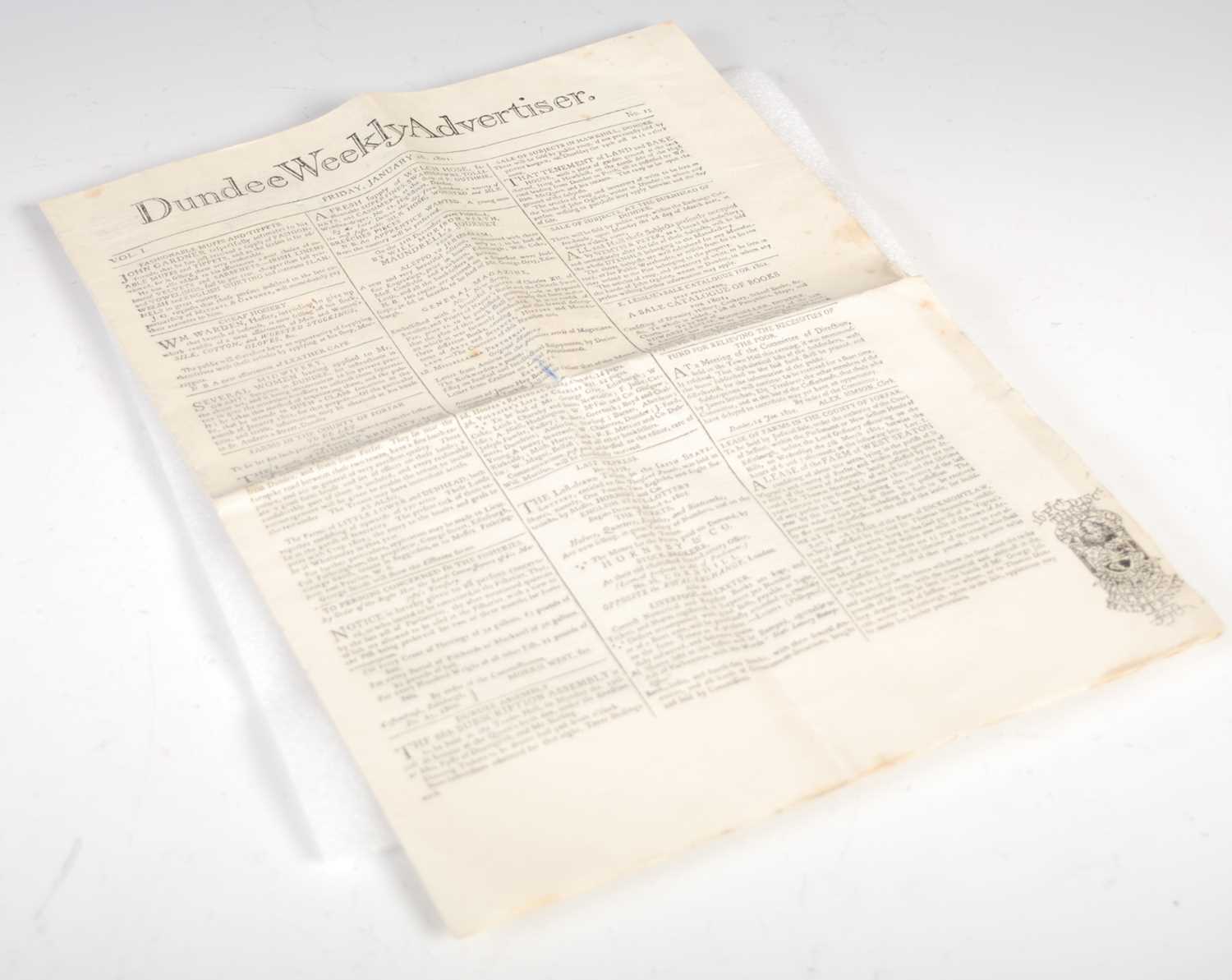 A scarce and rare edition of The Dundee Weekly Advertiser, Vol.I, Friday January 16 1801.