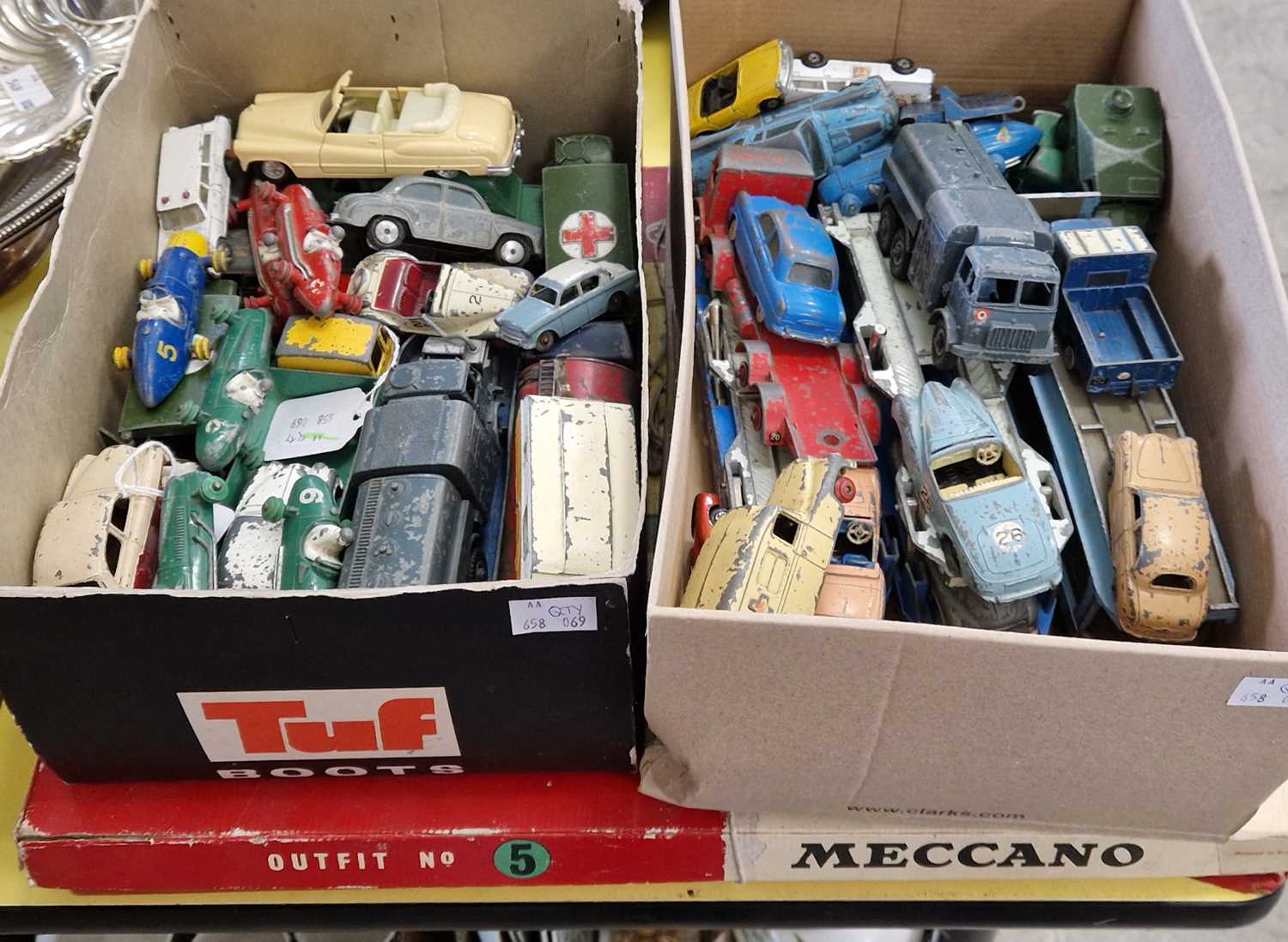 A collection of assorted Corgi, Dinky, Lesney vintage toy vehicles to include cars, trucks,