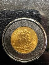 A George V gold sovereign dated 1914.