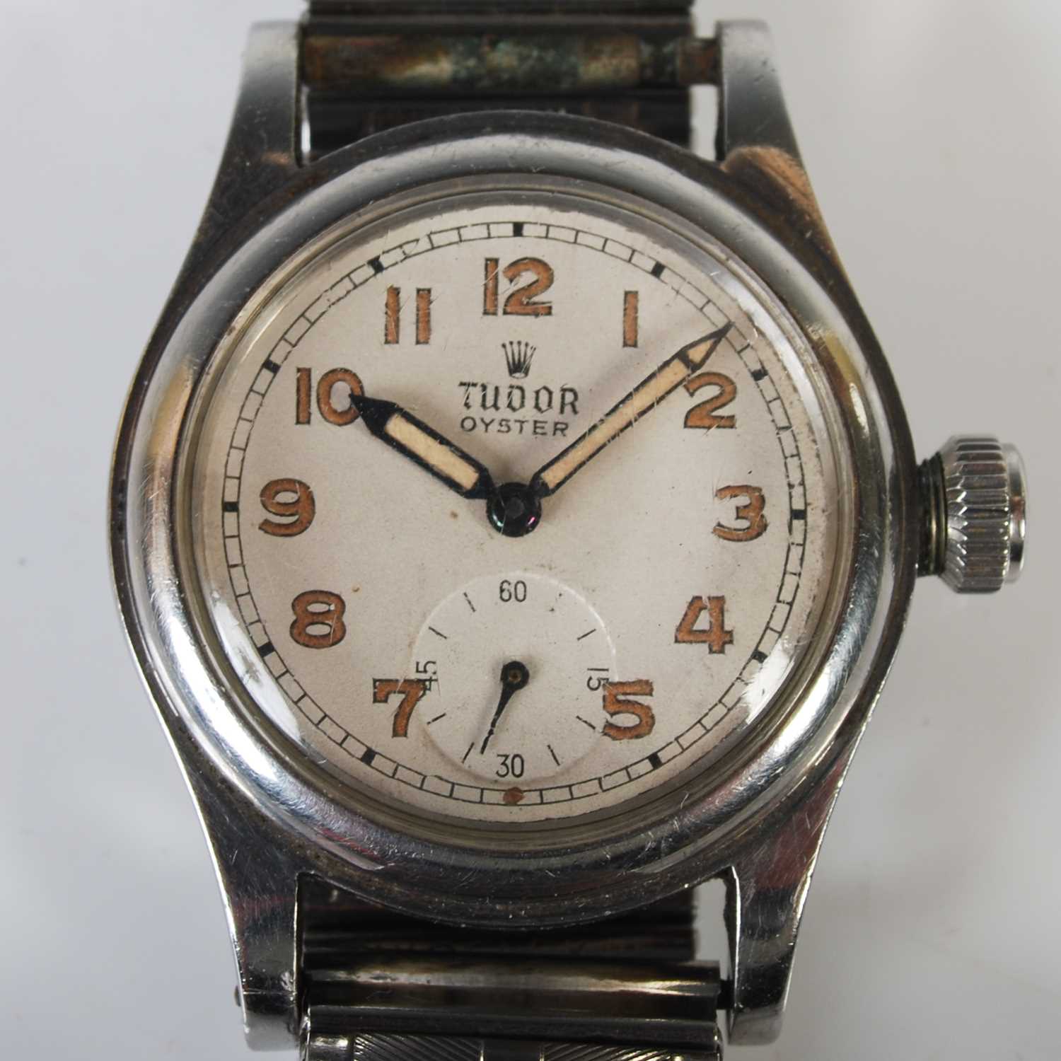 A vintage Gentlemans Tudor Oyster stainless steel wristwatch, the silvered dial with Arabic numerals - Image 2 of 4