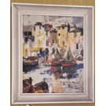 Mid 20th century European School Harbour scene oil on canvas, indistinctly signed lower right 58.5cm